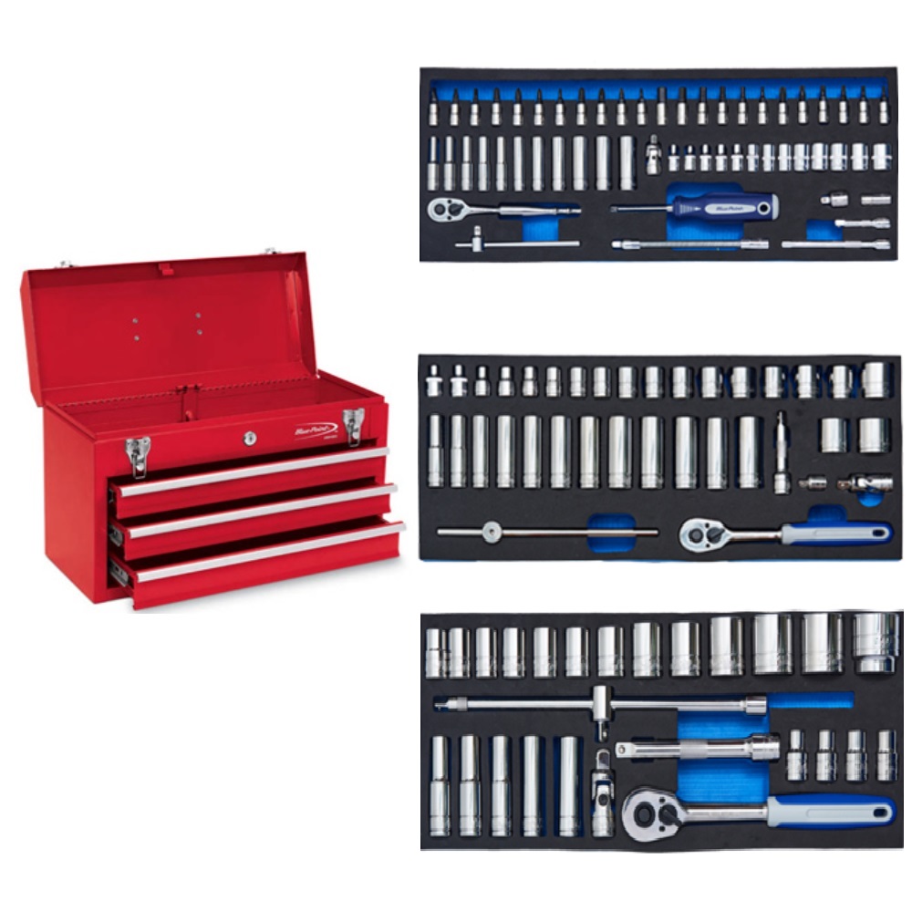 BluePoint 1/4, 3/8, 1/2 DR Sockets Master Tool Set (Red Tool Chest)